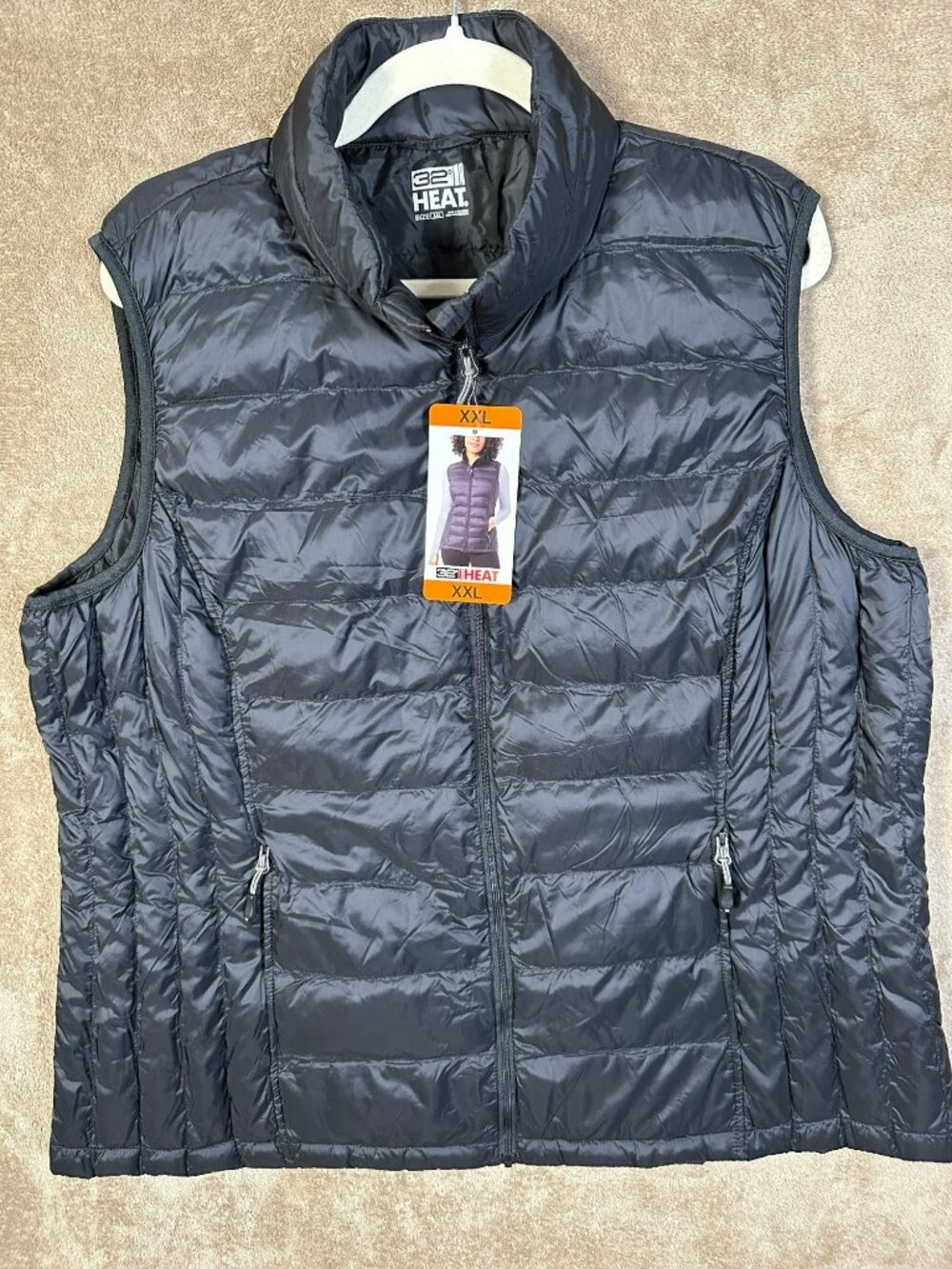 32 DEGREES HEAT WOMEN’S XXL BLACK PUFFER VEST NWT LIGHTWEIGHT QUILTED FULL ZIP